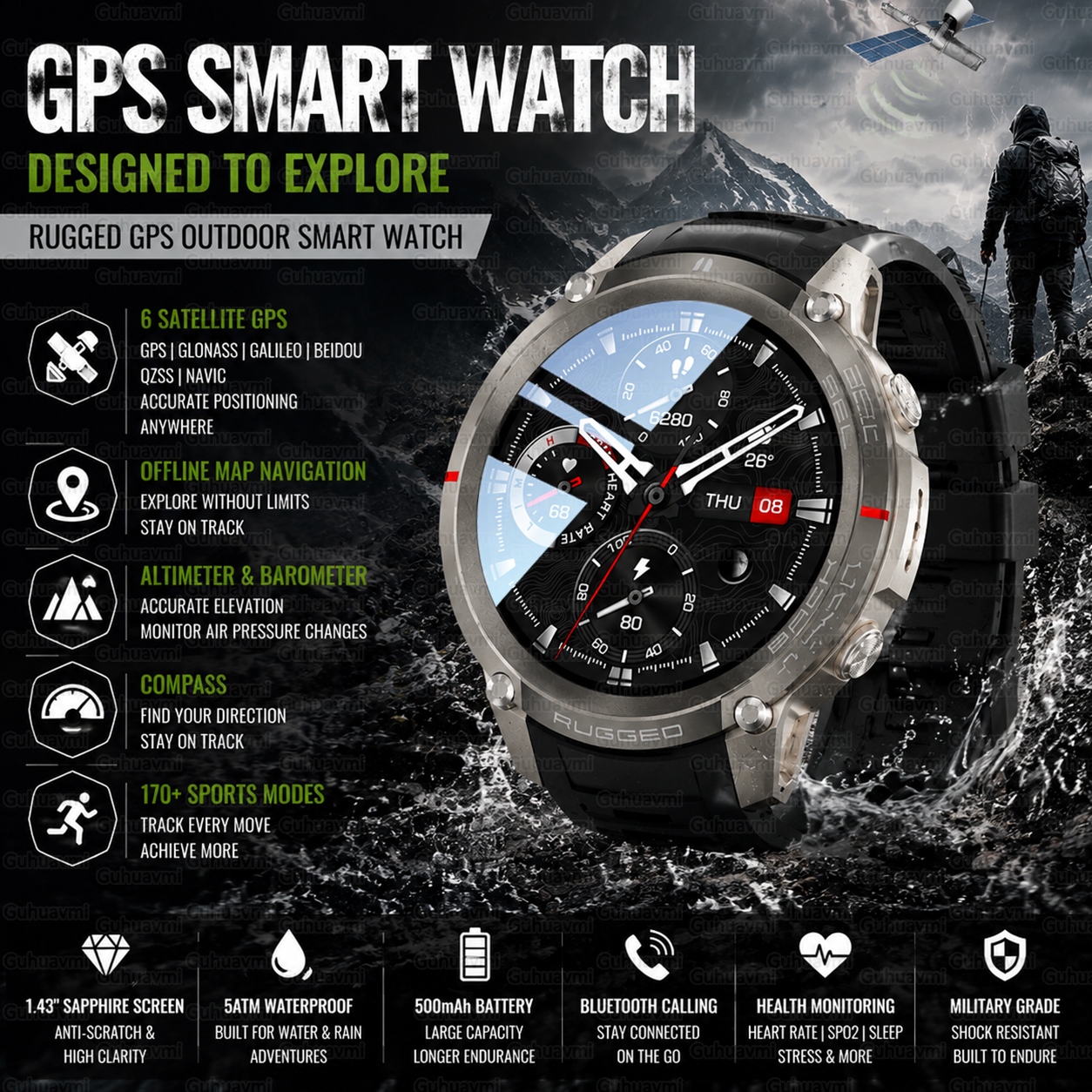 Outdoor Adventure Zone - Outdoor Tactical GPS Smart Watch Offine