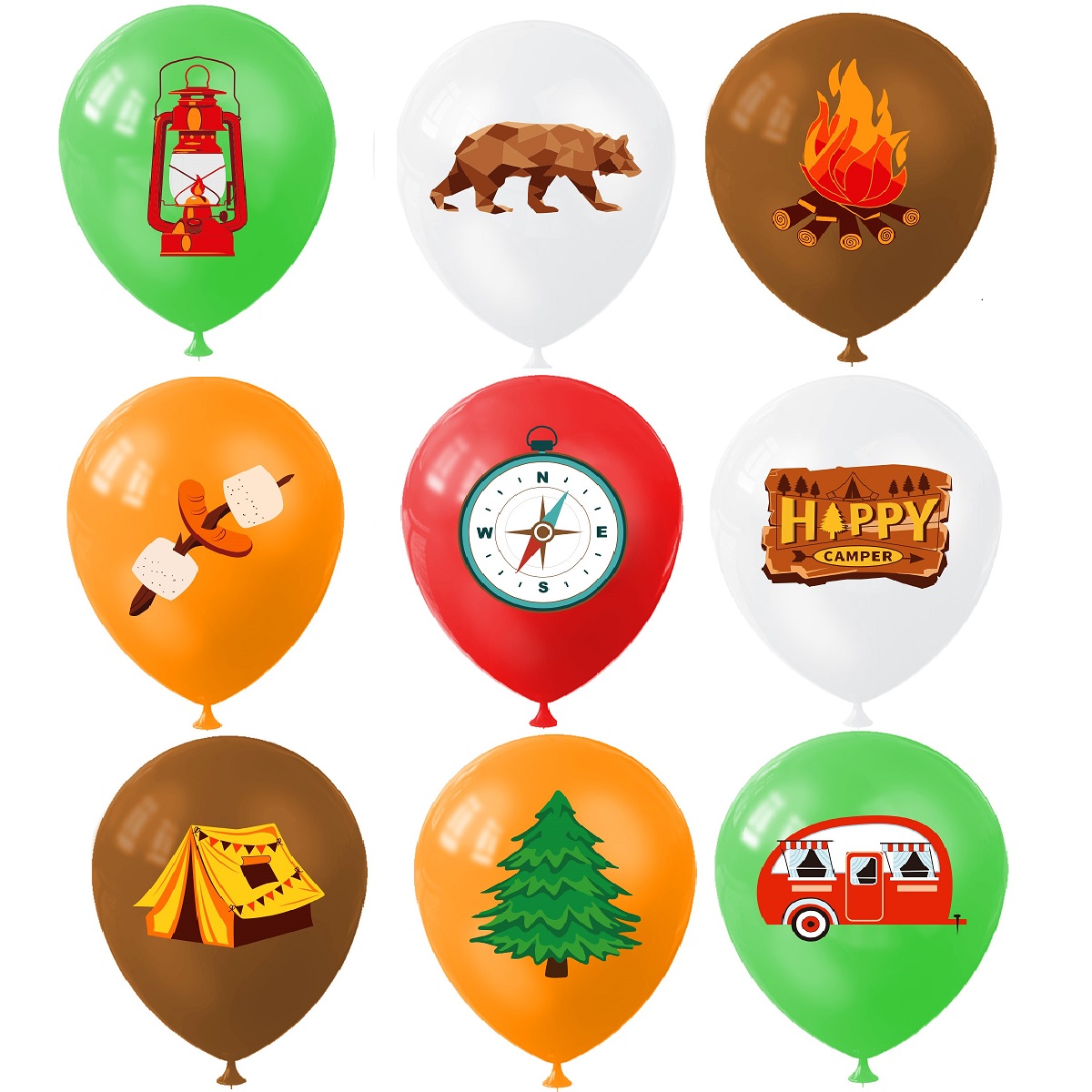 9pcs Happy Camping Balloon, Ou - Outdoor Adventure Birthday Party のレビューと価格